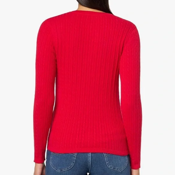 Tommy Hilfiger | Cotton Cable Ivy V-Neck Long Sleeve Knit Sweater Scarlet (M) - Picture 4 of 11